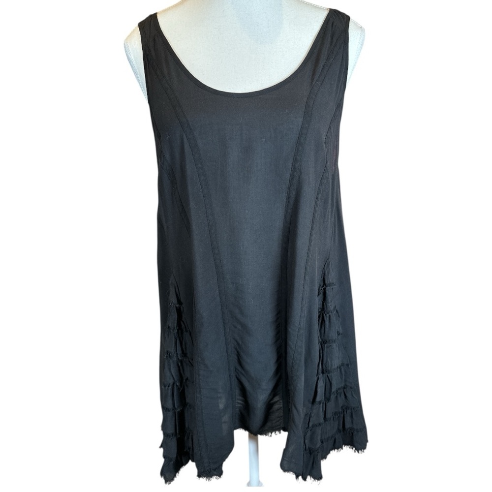 Free People Black Asymmetrical Ruffled Tank Top